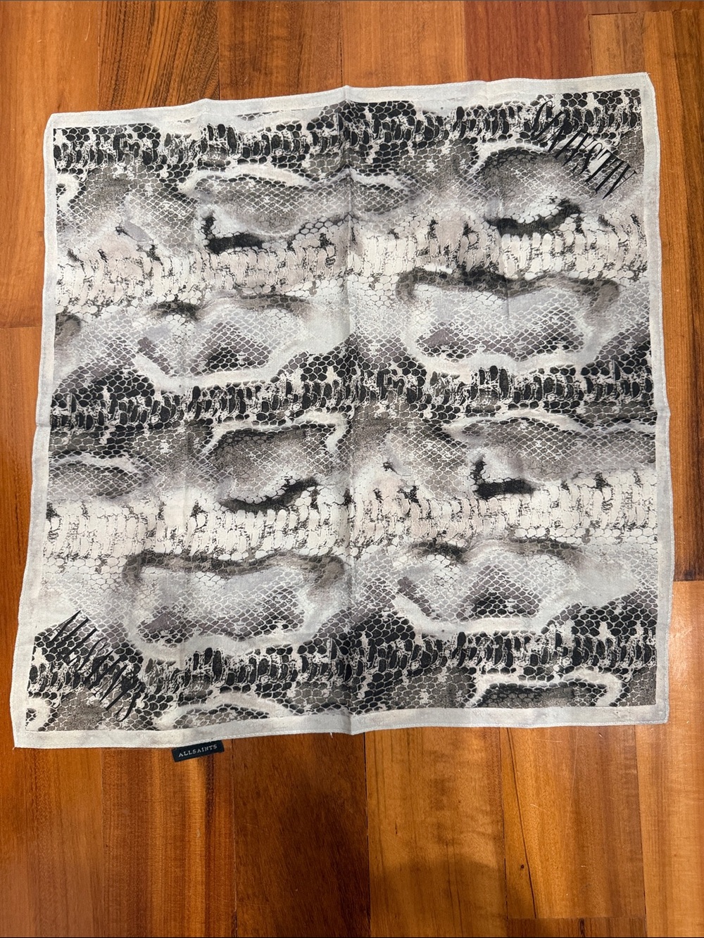 AllSaints grey snakeskin-print silk bandana scarf